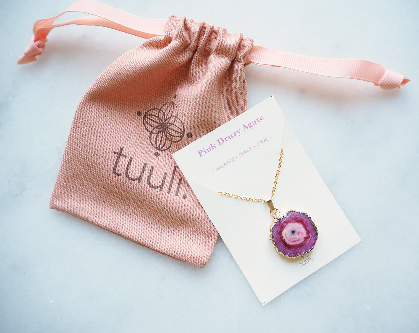 Roze Druzy Agaat Ketting – liefde & positiviteit