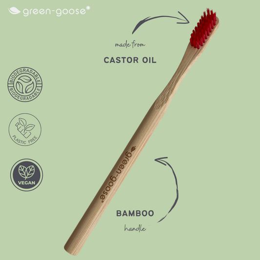 Green-Goose Bamboe Tandenborstels – Castorolie Haartjes | 4 Stuks | 100% Afbreekbaar