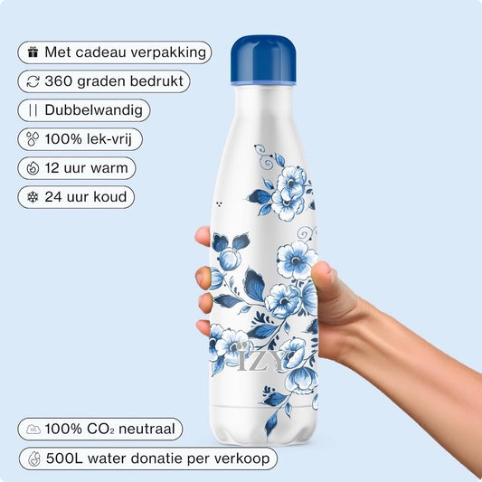 IZY Thermosfles – Heinen Delfts Blauw Blossom – 500ML