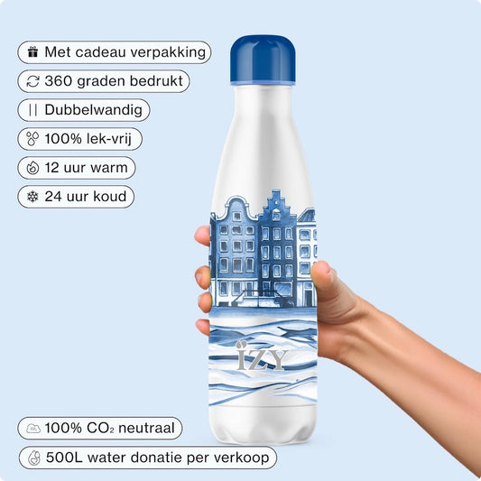 IZY Thermosfles – Heinen Delfts Blauw Plateel – 500ML