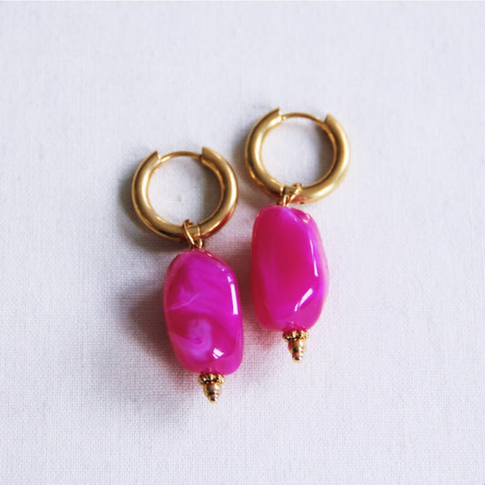 Oorbellen met nugget - charme - fuchsia