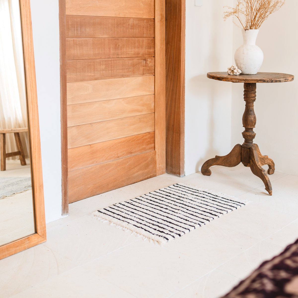 Klein katoenen vloerkleed – gestreept loper – boho vloerkleed zwart wit – zachte bedmat – handgeweven rechthoekig vloerkleed 70x50 cm UNTUK – Soeji (foto 6 van 9)