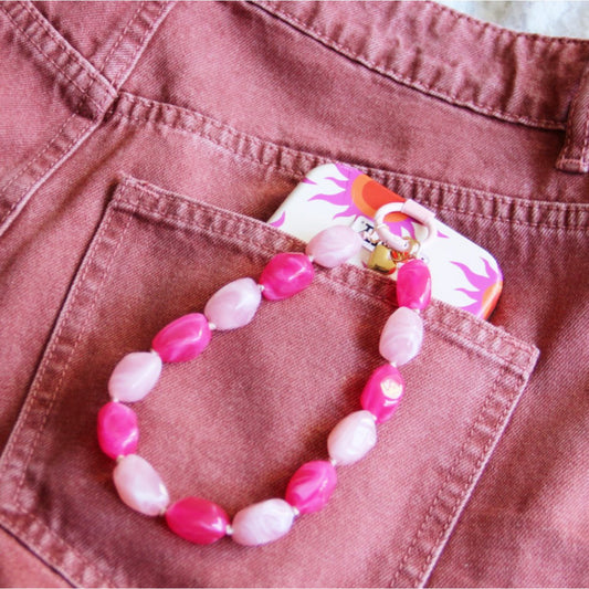 Telefoonkoord nuggetkralen - lichtroze/fuchsia