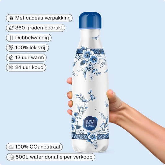 IZY Thermosfles – Heinen Delfts Blauw Faience – 500ML