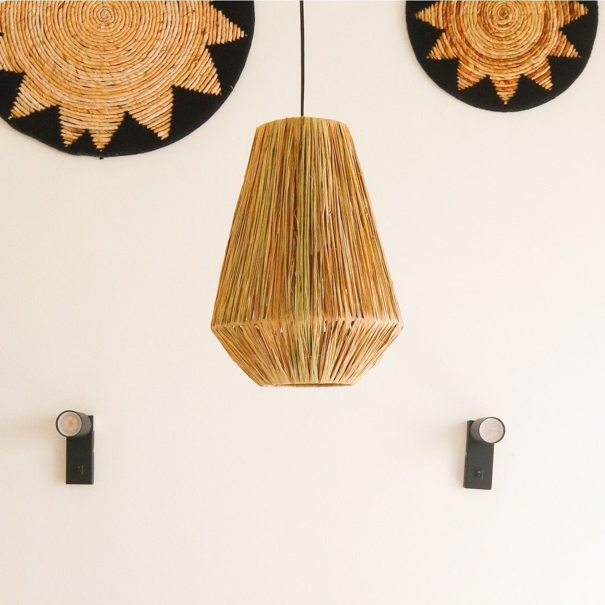 Lampenkap Plafondlamp Pendel rond ENDAH gemaakt van Raffia – Soeji (foto 2 van 6)