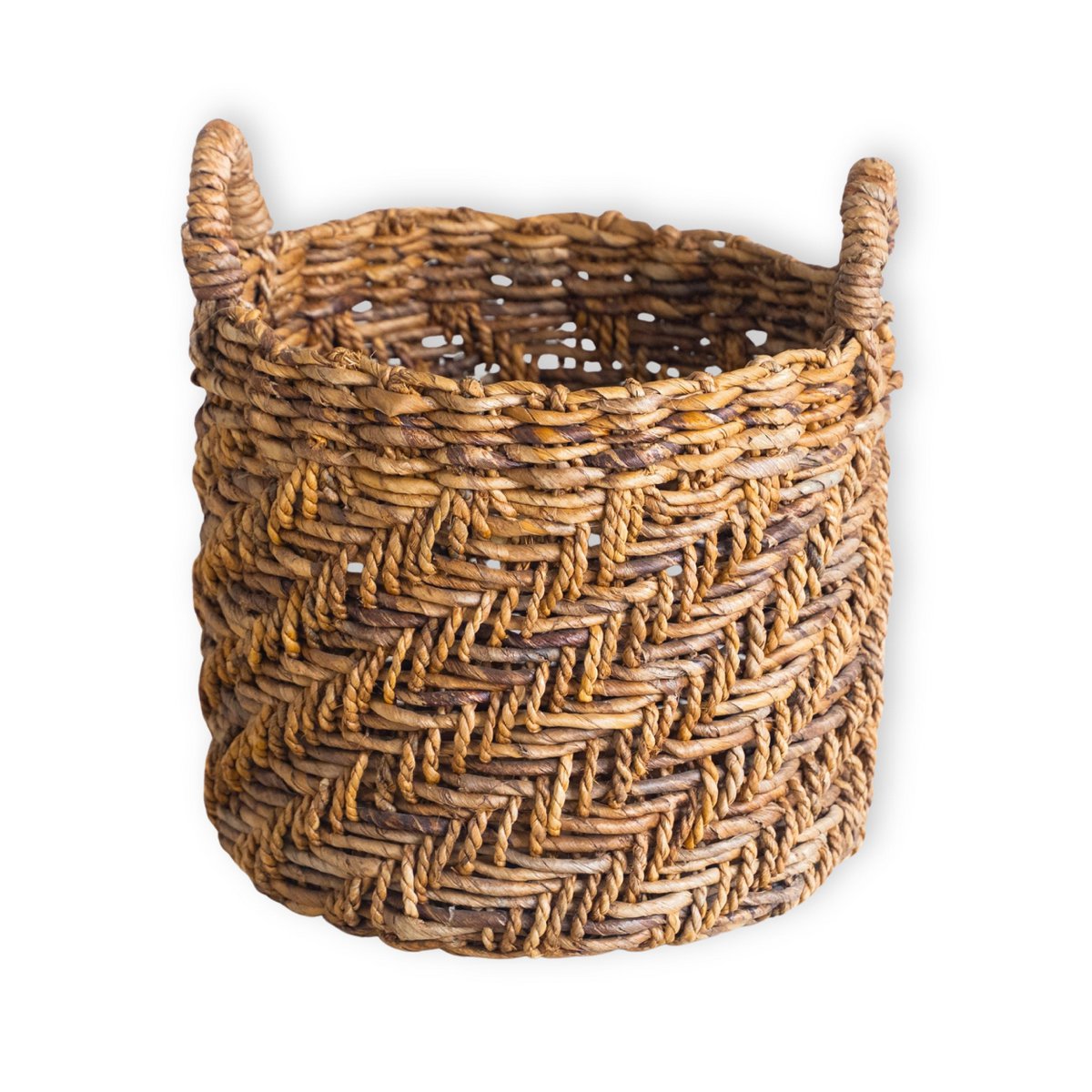 Boho Wasserij of plantenmand - Ronde geweven opslagmand - Decoratieve mand gemaakt van bananenvezel (3 maten Ø 25/32/38 cm) Rinjani – Soeji (foto 5 van 8)