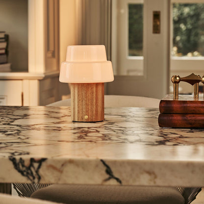 Laurent Light Brown Rechargeable Table Lamp | Up to 100 Hours of Light, Versatile & Wood