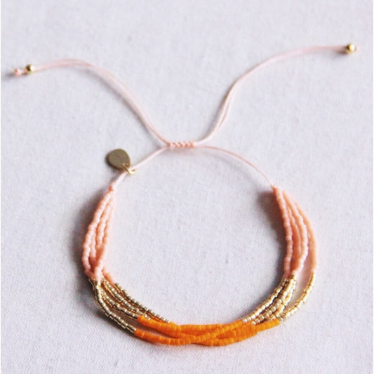 Quadruple Miyuki bracelet - salmon/orange/gold-plated