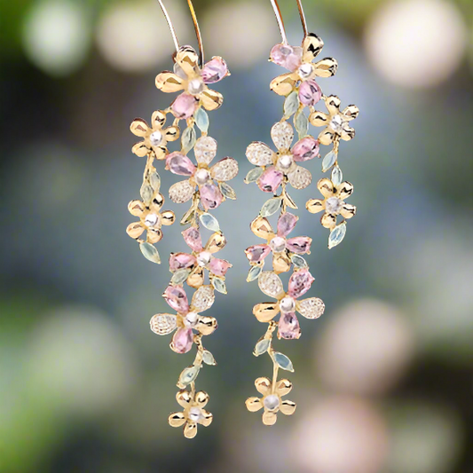 LanLivia Bloom Oorbellen Roze & Groen Zirkonia
