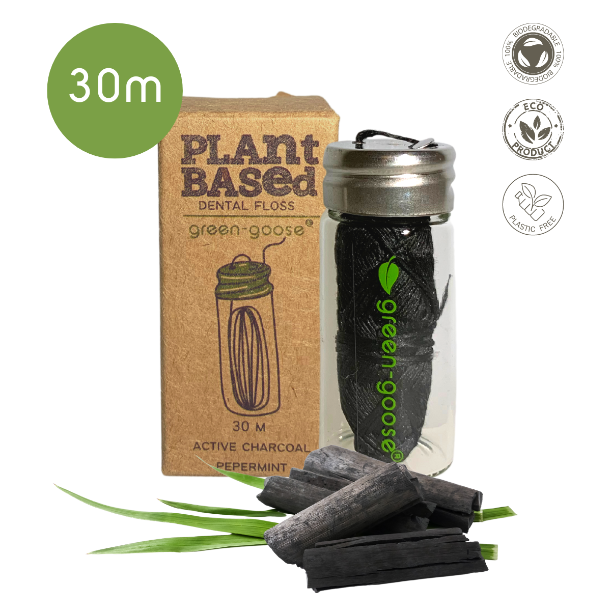 Green-Goose Bio-based Flosdraad – Met 3 Navullingen – Charcoal Mint