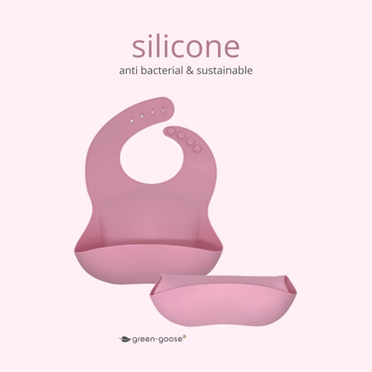 Green-Goose Silikonlätzchen und Bambusbesteck - Rosa
