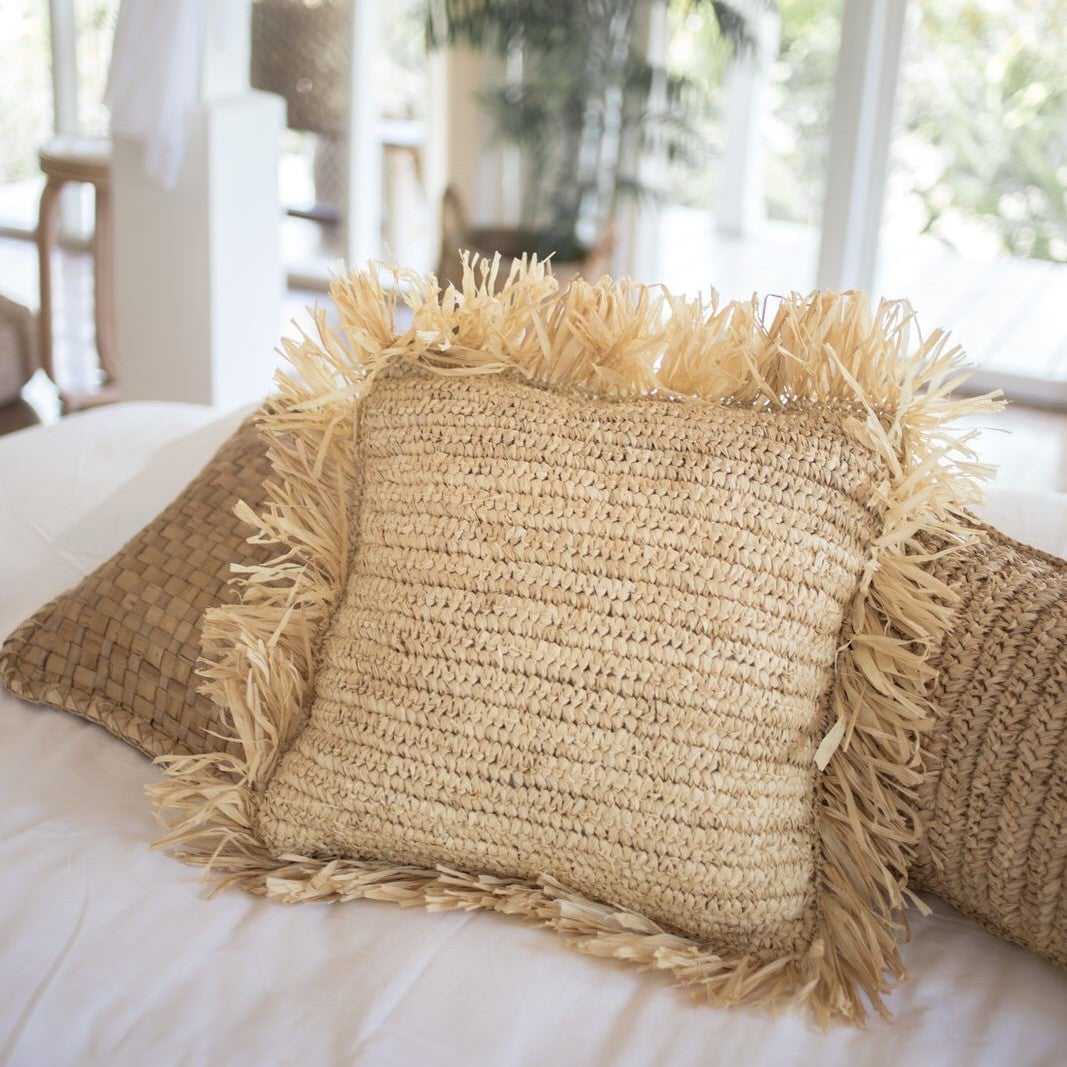 Sierkussen met vulling | Decoratief Kussen | Sofa Kussen GANDI gemaakt van Raffia – Soeji