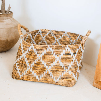 Boho wasmand – vierkante plankmand – geweven opbergmand – plantenmand – decoratieve mand gemaakt van bananenvezel GANDARIA (2 maten)