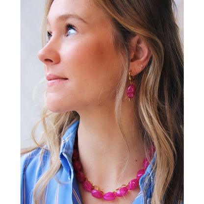 Oorbellen met nugget - charme - fuchsia