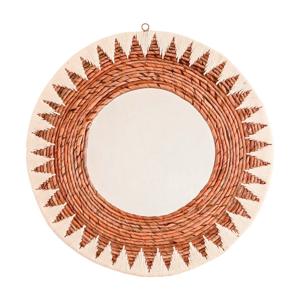 Ronde Boho Spiegel 60 cm | Handgemaakte geweven wandspiegel AWAN | Wanddecoratie met patroon gemaakt van katoenen koorden – Soeji (foto 6 van 6)