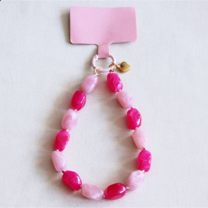 Telefoonkoord nuggetkralen - lichtroze/fuchsia