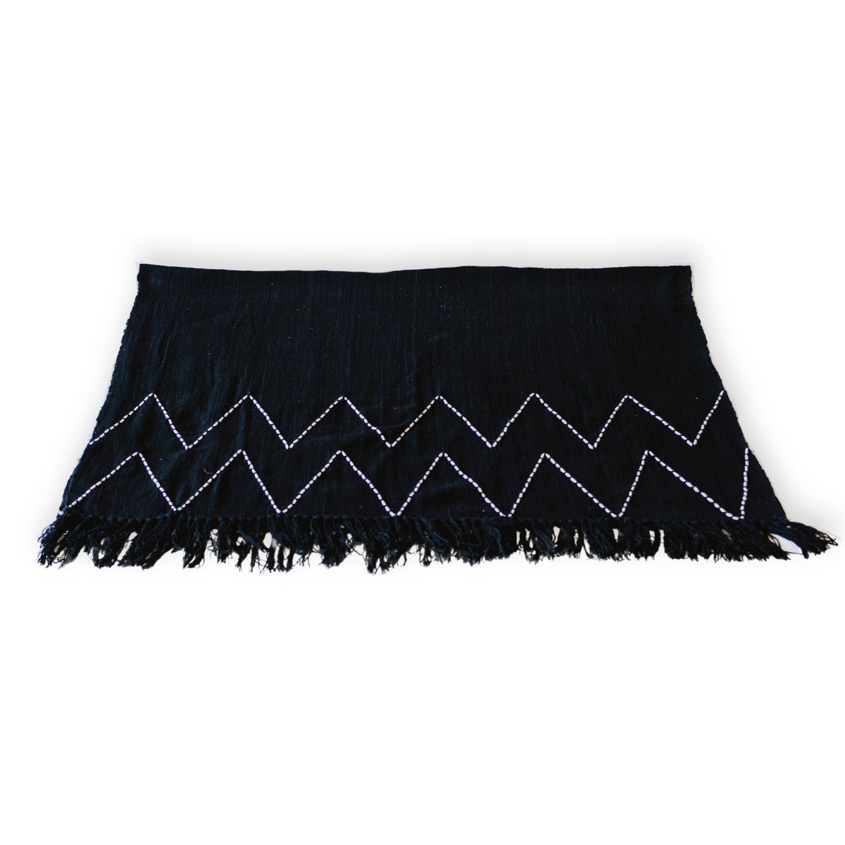 Zwarte plaid handgeweven – Boho sprei – geruite franjes en zigzagpatroon – gezellige bankdeken – katoenen plaid 140x200 cm LINGGAH – Soeji (foto 7 van 9)