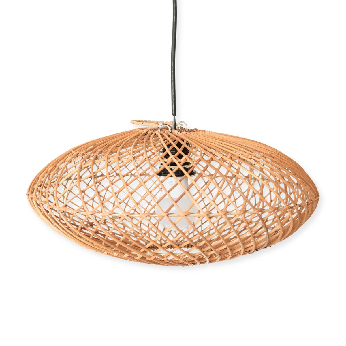 Rattan lampenkap-Boho hanglamp-Natuurlijke plafondlamp-schijfvormige lamp-plat handgeweven plafondlicht (Ø 40 cm) arana – Soeji (foto 5 van 6)