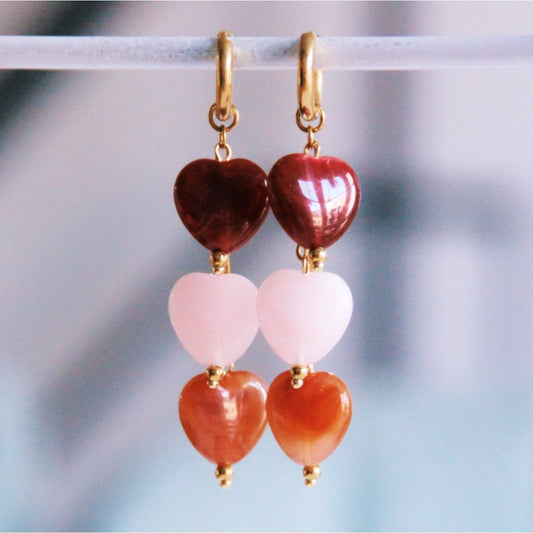 Oorbellen met 3 gekleurde hartjes