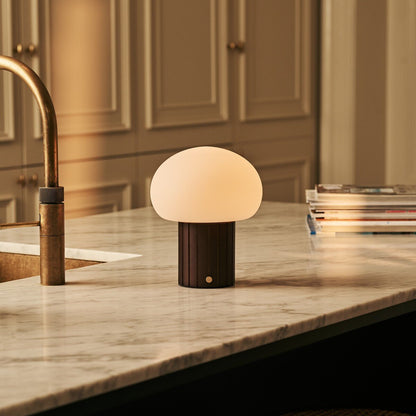 Pieter Dark Brown Rechargeable Table Lamp | Cordless, 3 Light Modes & Glass Lampshade