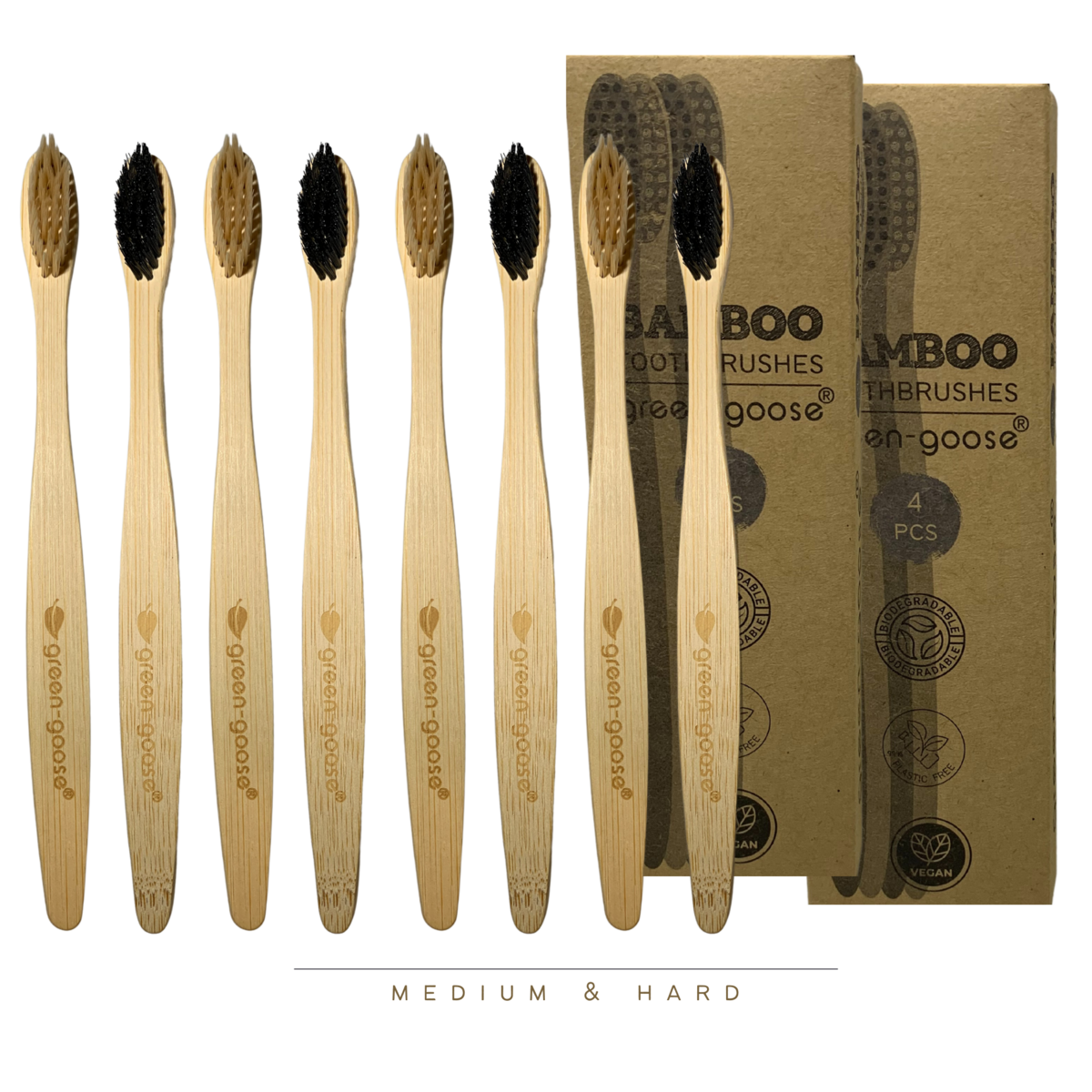 Green-Goose Bamboe Tandenborstels – 8 Stuks – Hard & Medium