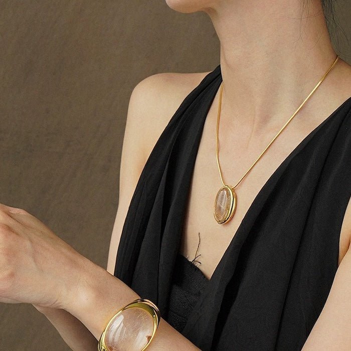 LanLivia Kwarts Ovale Hanger Goud