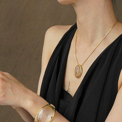 LanLivia Kwarts Ovale Hanger Goud