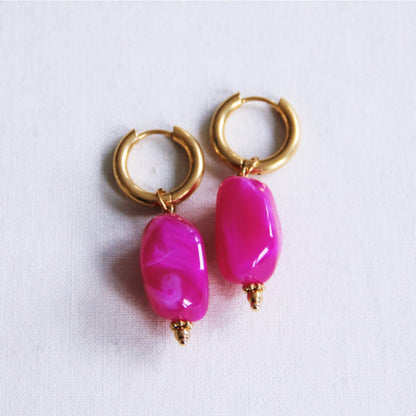 Oorbellen met nugget - charme - fuchsia