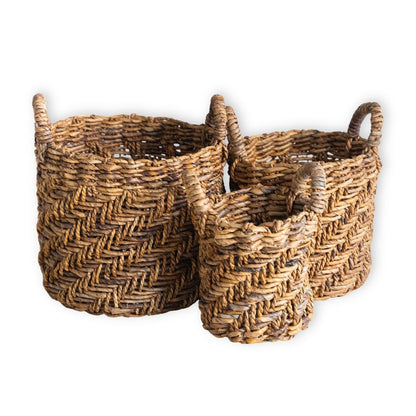 Boho Wasserij of plantenmand - Ronde geweven opslagmand - Decoratieve mand gemaakt van bananenvezel (3 maten Ø 25/32/38 cm) Rinjani