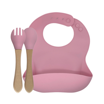 Green-Goose Silikonlätzchen und Bambusbesteck - Rosa