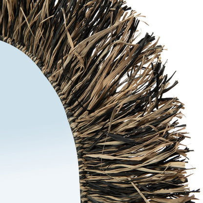 De Raffia Fringe Spiegel - Natuurlijk Zwart - L