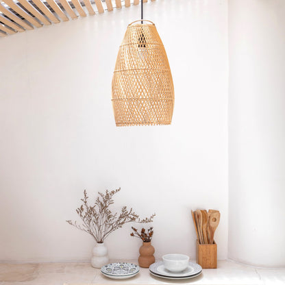 Rotan plafondlamp Boho lampenkap TABUNG