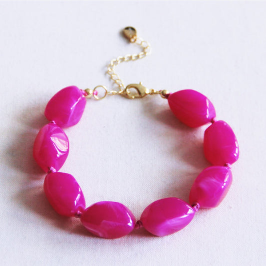 Kralenarmband ‘Nugget’ Groot – Fuchsia