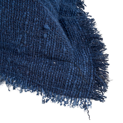 De azuurblauwe kussenhoes met franjes - Indisch blauw
