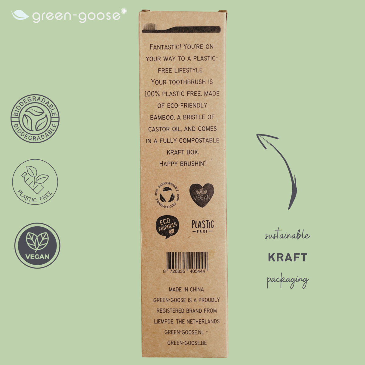 Green-Goose Bamboe Tandenborstels – Castorolie Haartjes | 4 Stuks | 100% Afbreekbaar