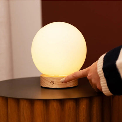 Flore Kleine Lichtbruine Houten Oplaadbare Lamp