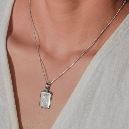 Sierlijke ketting met hanger - zilveren 40 cm ketting gemaakt van 925 zilver - abstract gezicht gegraveerd - LOVINA zilver