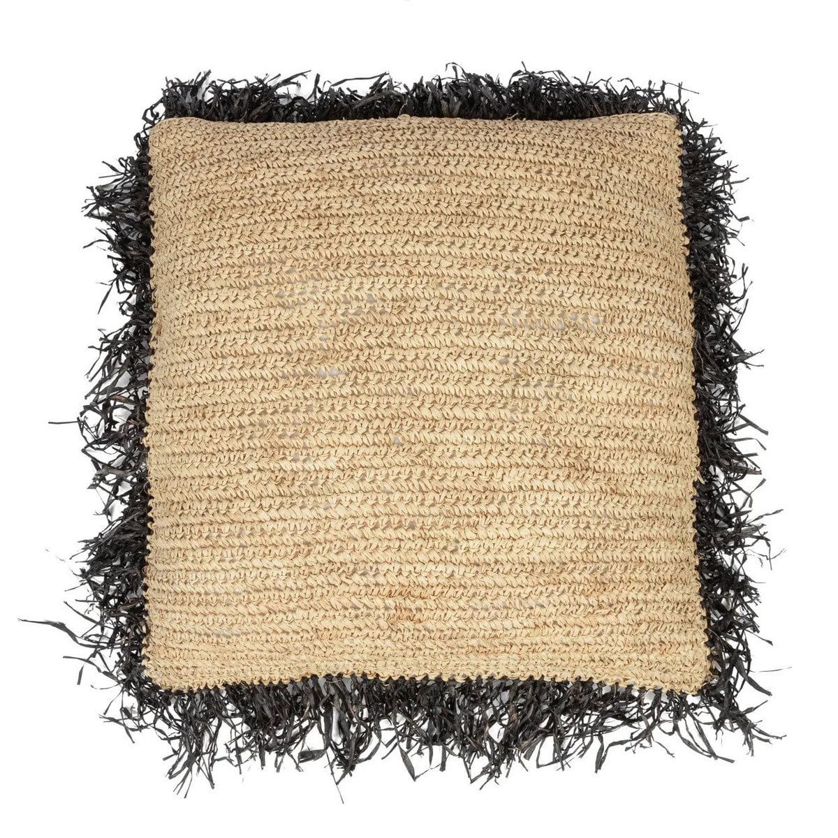 De Raffia Kussenhoes Vierkant - Naturel Zwart - 60x60 – Bazar Bizar Living