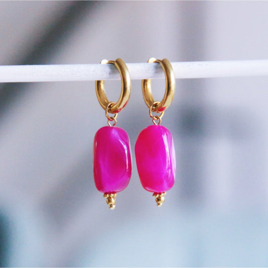 Oorbellen met nugget - charme - fuchsia