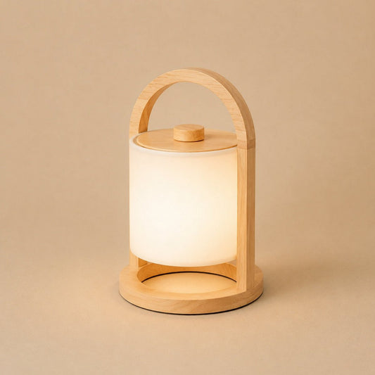 River lichtbruine houten oplaadbare lamp