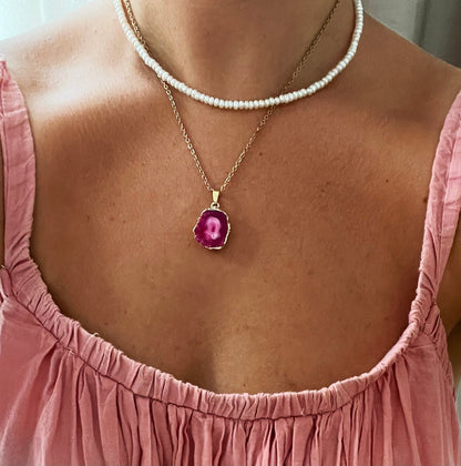 Roze Druzy Agaat Ketting – liefde & positiviteit