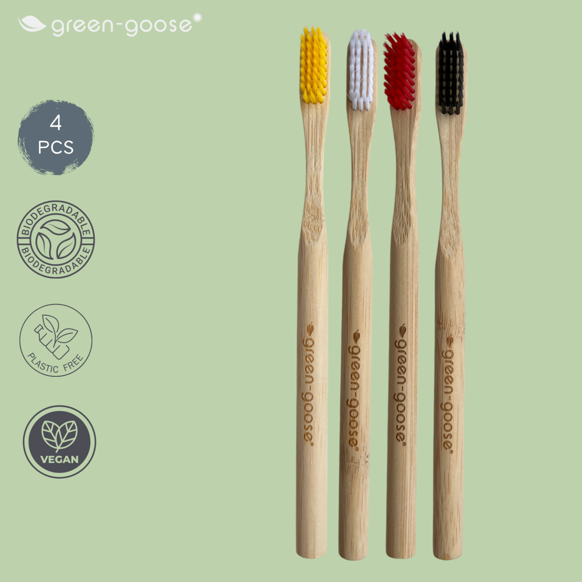 Green-Goose Bamboe Tandenborstels – Castorolie Haartjes | 4 Stuks | 100% Afbreekbaar