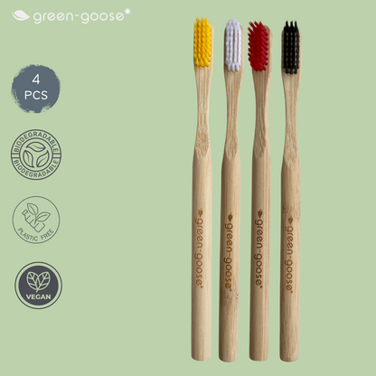 Green-Goose Bamboe Tandenborstels – Castorolie Haartjes | 4 Stuks | 100% Afbreekbaar