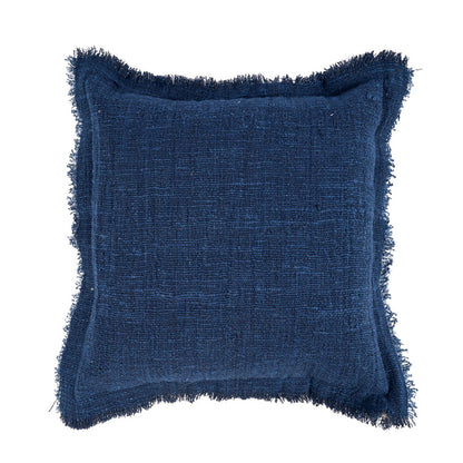De azuurblauwe kussenhoes met franjes - Indisch blauw