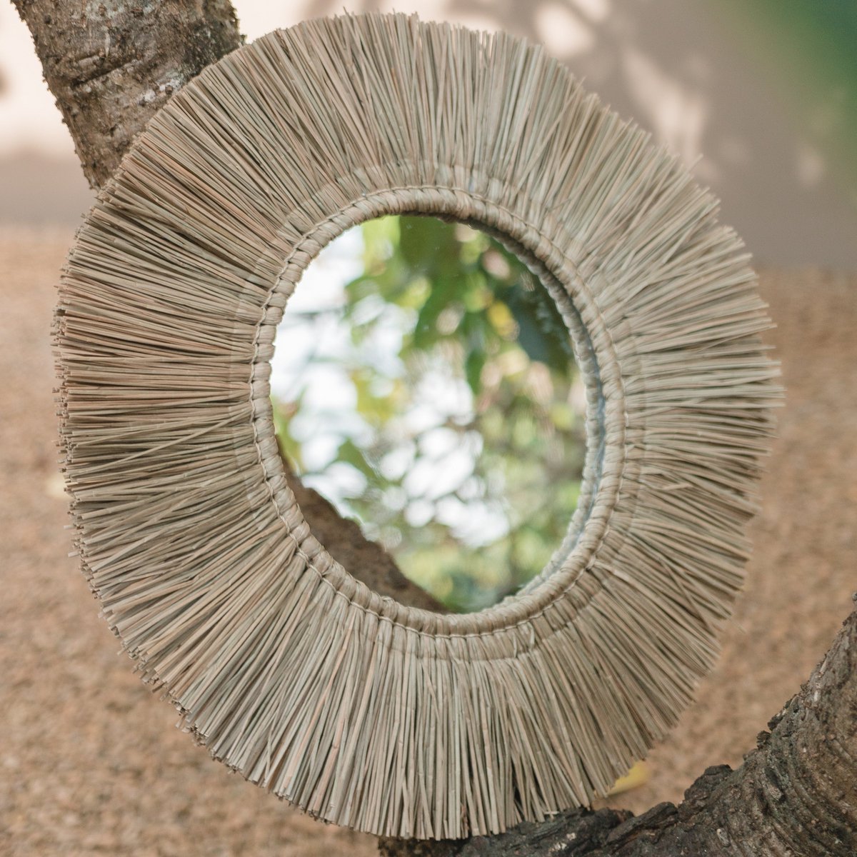 Wandspiegel van Zeegras Rond met 60 cm Diameter RIMBA – Soeji