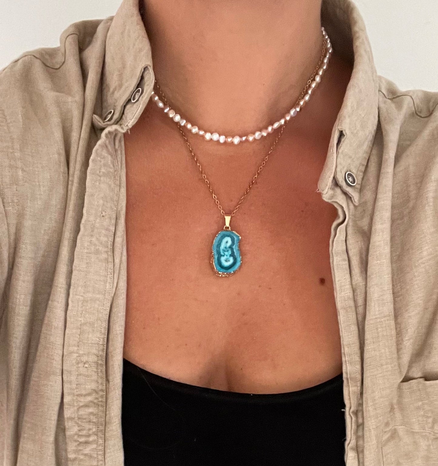 Turquoise Druzy Agaat Ketting – kracht & zelfvertrouwen