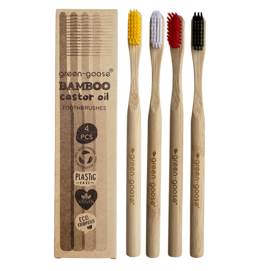 Green-Goose Bamboe Tandenborstels – Castorolie Haartjes | 4 Stuks | 100% Afbreekbaar