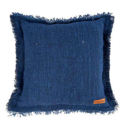 De azuurblauwe kussenhoes met franjes - Indisch blauw