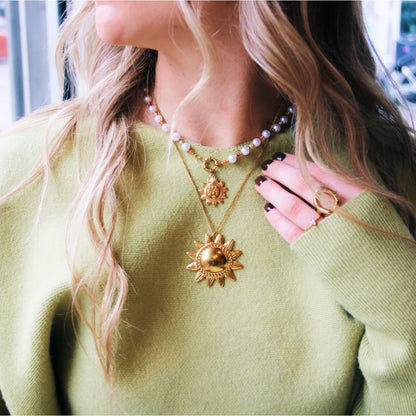 Facetparelcollier met zonnebedel - roze/oranje