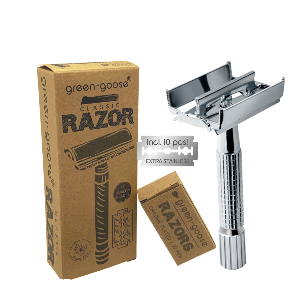 Green-Goose Klassieke Scheerset – Zilver Vlindersluiting